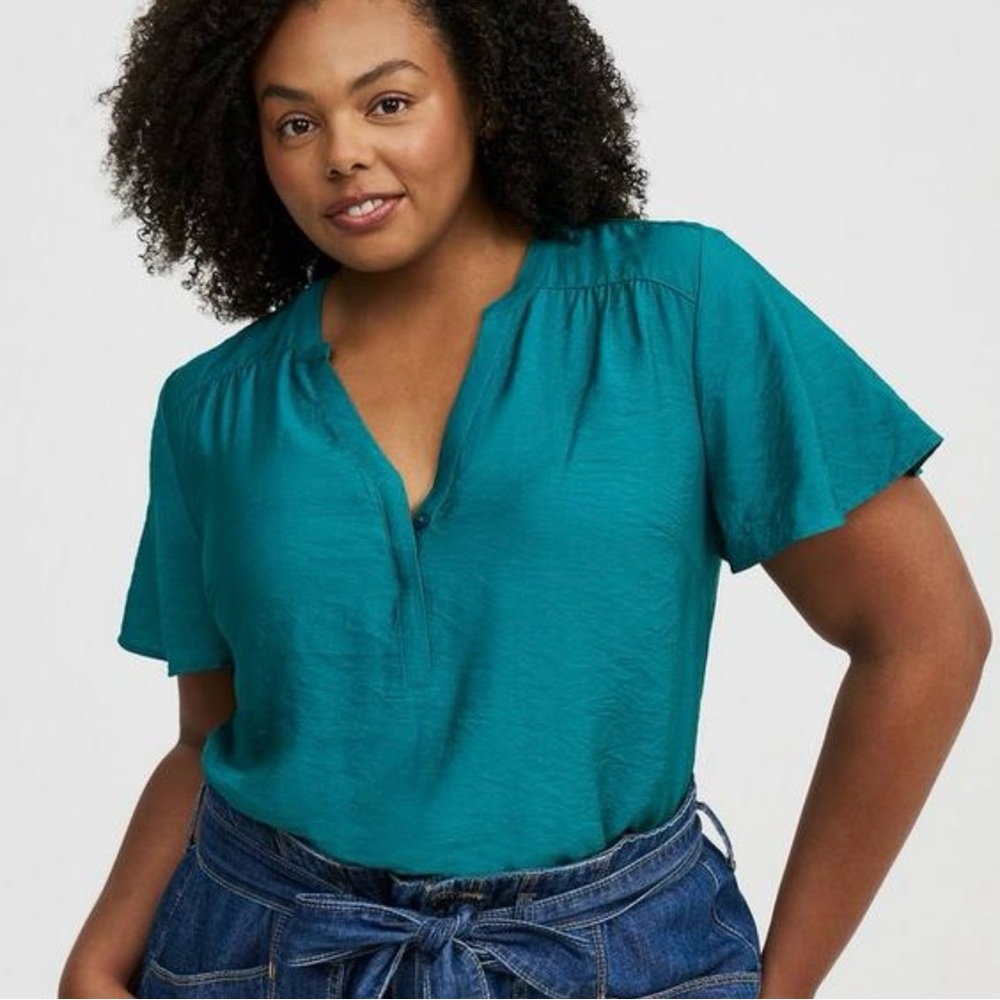 Torrid 2 Plus Size Green Teal Women's Short Sleeve Top Blouse